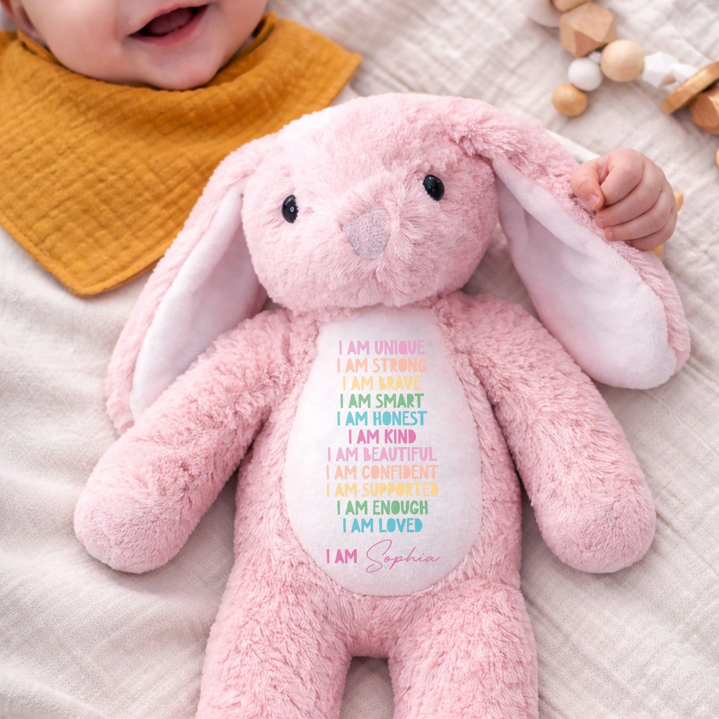 I Am Unique I Am Strong Beautiful And Confident Bunny - Personalized Stuffed Bunny - KID234_BUN