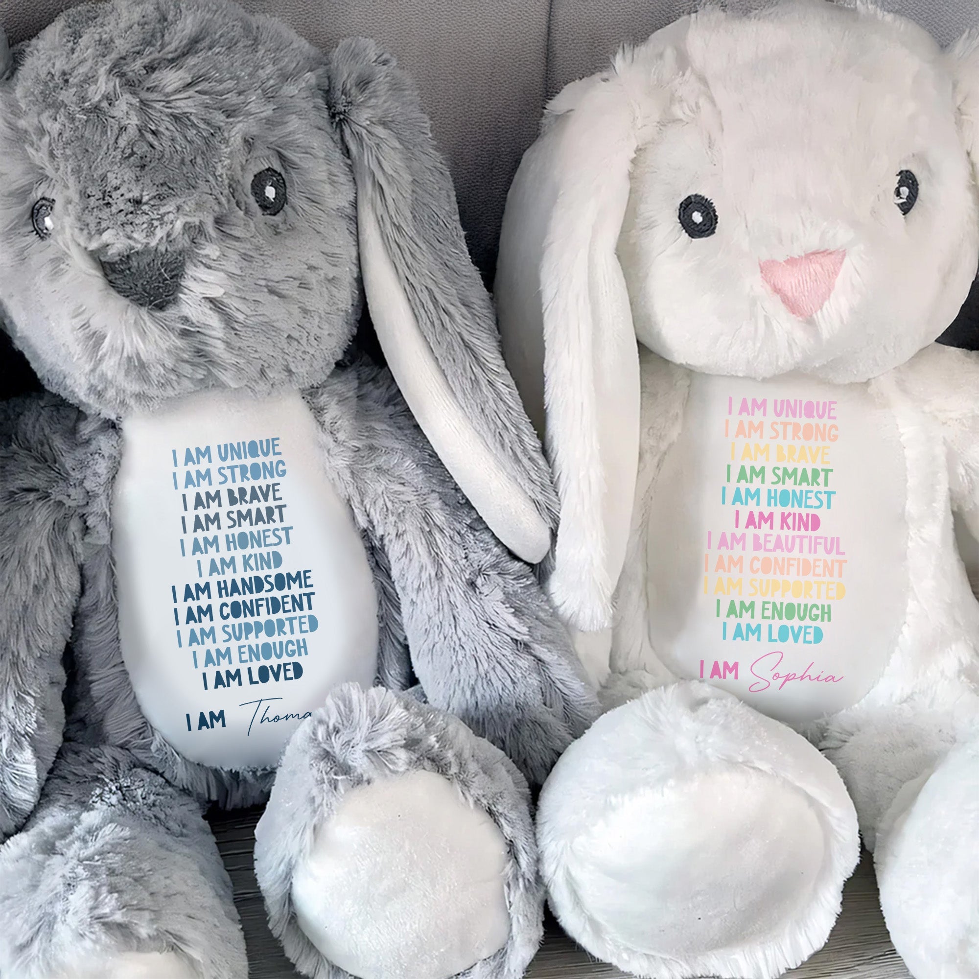 I Am Unique I Am Strong Beautiful And Confident Bunny - Personalized Stuffed Bunny - KID234_BUN