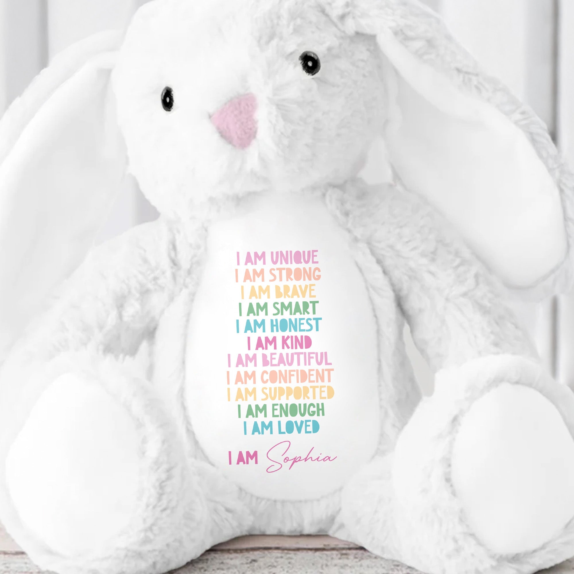 I Am Unique I Am Strong Beautiful And Confident Bunny - Personalized Stuffed Bunny - KID234_BUN