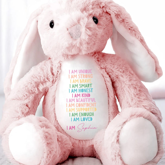I Am Unique I Am Strong Beautiful And Confident Bunny - Personalized Stuffed Bunny - KID234_BUN