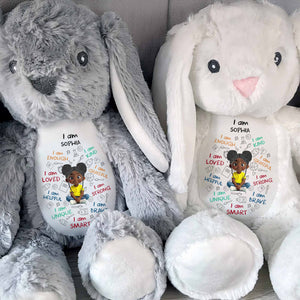 I Am Enough, I Am Kind, Cartoon Girl - Personalized Stuffed Bunny - KID243_BUN