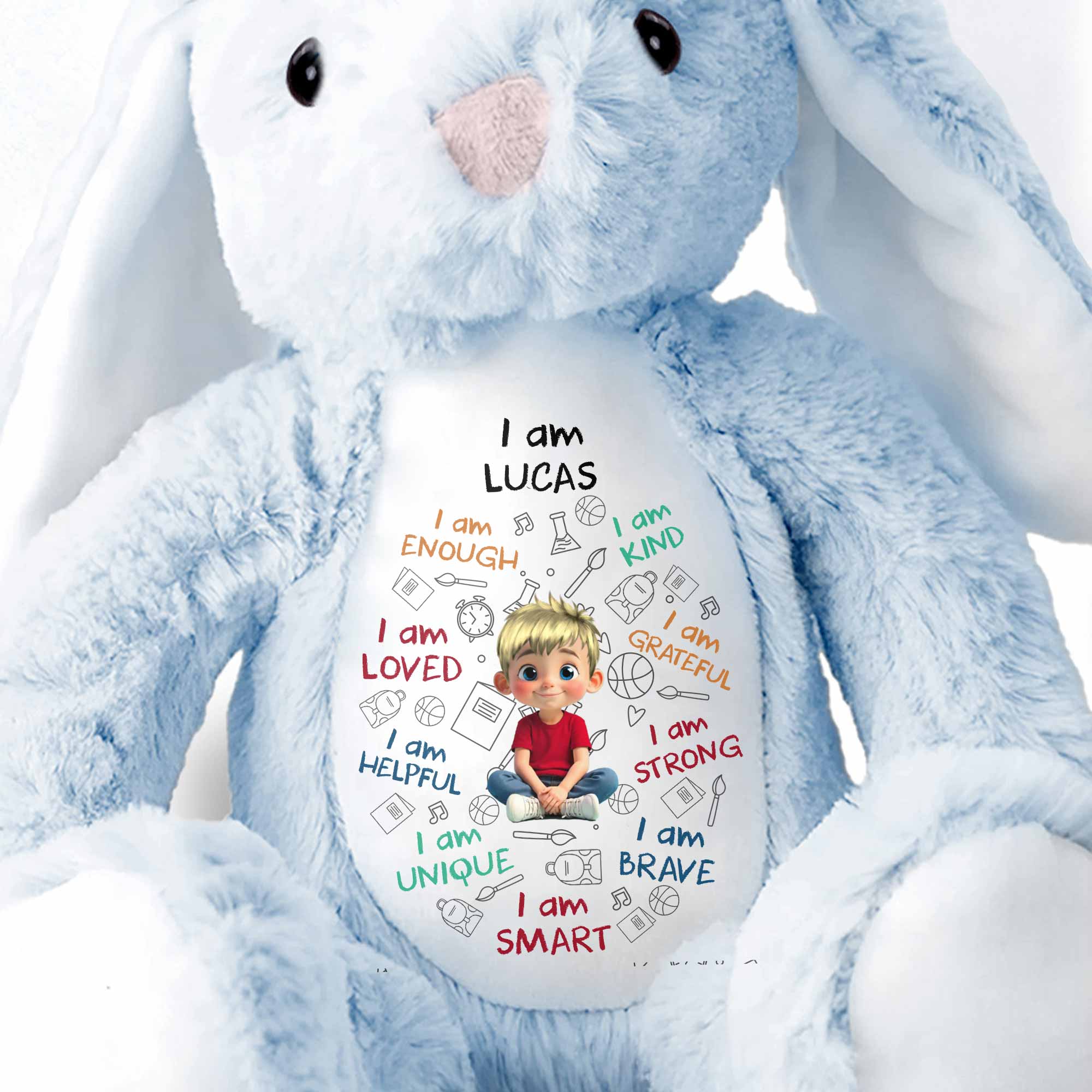 I Am Enough, I Am Kind, Cartoon Girl - Personalized Stuffed Bunny - KID243_BUN