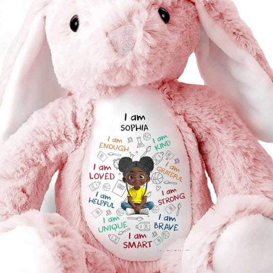 I Am Enough, I Am Kind, Cartoon Girl - Personalized Stuffed Bunny - KID243_BUN