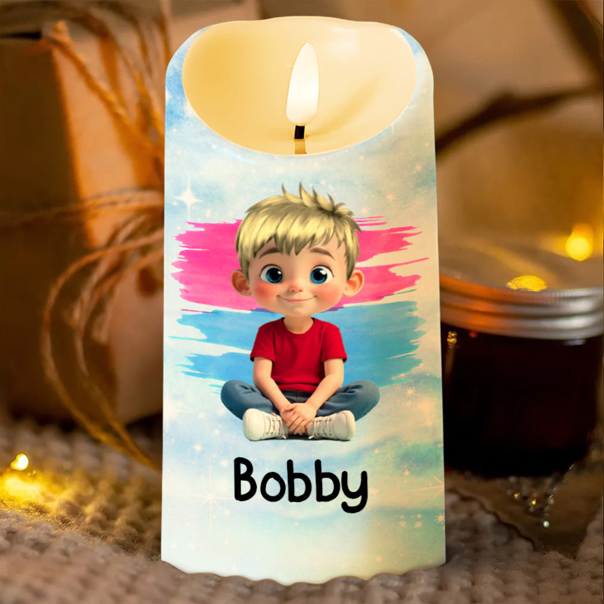 Here Together Or Miles Apart A Grandson Like You - Personalized Custom LED Candle - KID317_LECA