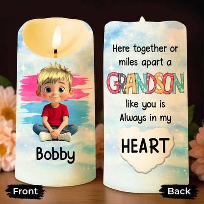 Here Together Or Miles Apart A Grandson Like You - Personalized Custom LED Candle - KID317_LECA