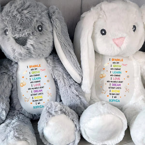 I Sparkle With Joy, Hearts And Balloons Stuffed Bunny - Personalized Stuffed Bunny - KID325_BUN