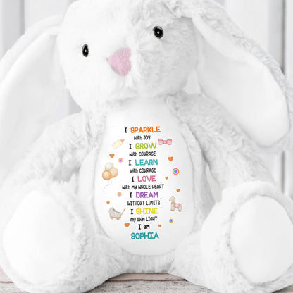 I Sparkle With Joy, Hearts And Balloons Stuffed Bunny - Personalized Stuffed Bunny - KID325_BUN