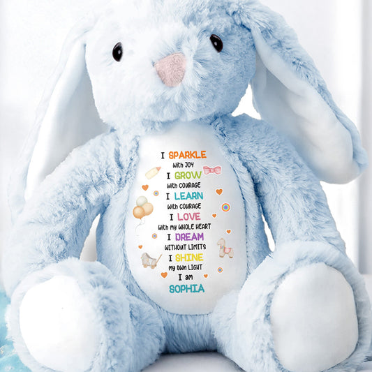 I Sparkle With Joy, Hearts And Balloons Stuffed Bunny - Personalized Stuffed Bunny - KID325_BUN