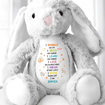 I Sparkle With Joy, Hearts And Balloons Stuffed Bunny - Personalized Stuffed Bunny - KID325_BUN