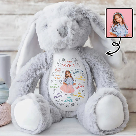 I Am Kind, I Am Brave, Heart And Affirmations Design - Personalized Stuffed Bunny - KID336_BUN
