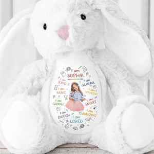 I Am Kind, I Am Brave, Heart And Affirmations Design - Personalized Stuffed Bunny - KID336_BUN