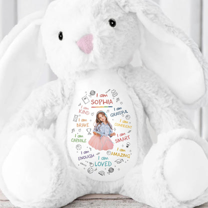 I Am Kind, I Am Brave, Heart And Affirmations Design - Personalized Stuffed Bunny - KID336_BUN