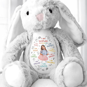 I Am Kind, I Am Brave, Heart And Affirmations Design - Personalized Stuffed Bunny - KID336_BUN