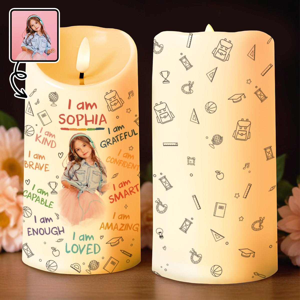 I Am Kind, I Am Grateful, Positive Affirmation Candle - Personalized Custom LED Candle - KID336_LECA