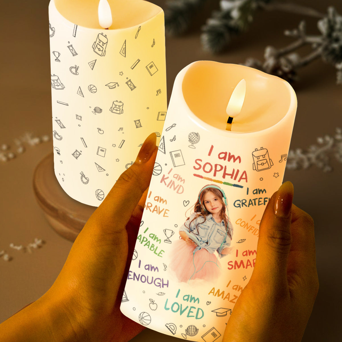 I Am Kind, I Am Grateful, Positive Affirmation Candle - Personalized Custom LED Candle - KID336_LECA