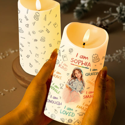 I Am Kind, I Am Grateful, Positive Affirmation Candle - Personalized Custom LED Candle - KID336_LECA