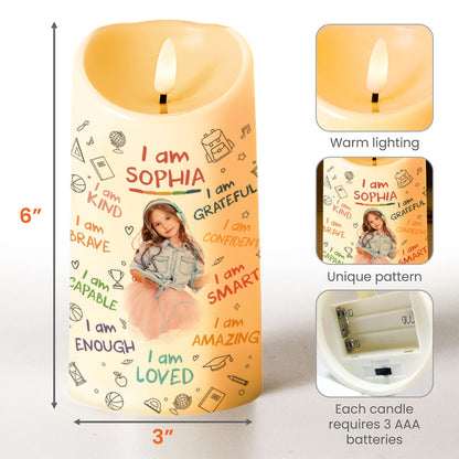 I Am Kind, I Am Grateful, Positive Affirmation Candle - Personalized Custom LED Candle - KID336_LECA