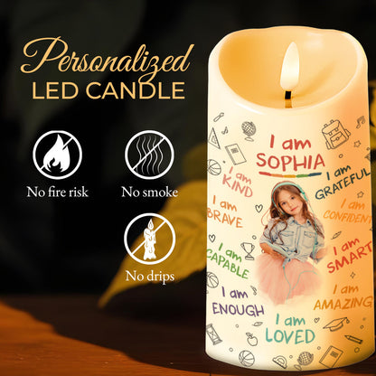 I Am Kind, I Am Grateful, Positive Affirmation Candle - Personalized Custom LED Candle - KID336_LECA