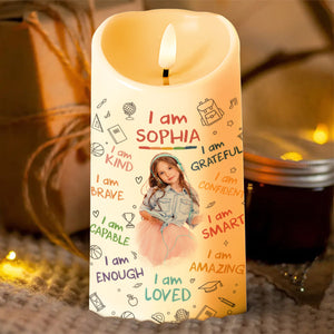 I Am Kind, I Am Grateful, Positive Affirmation Candle - Personalized Custom LED Candle - KID336_LECA