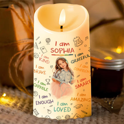 I Am Kind, I Am Grateful, Positive Affirmation Candle - Personalized Custom LED Candle - KID336_LECA