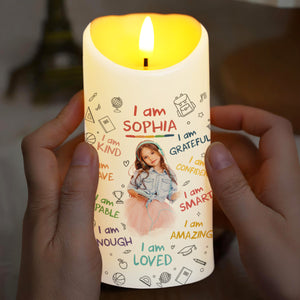 I Am Kind, I Am Grateful, Positive Affirmation Candle - Personalized Custom LED Candle - KID336_LECA