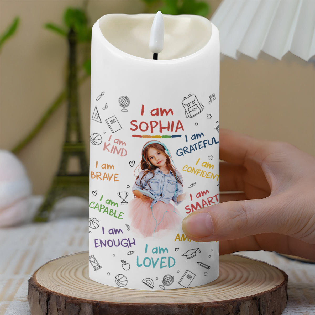 I Am Kind, I Am Grateful, Positive Affirmation Candle - Personalized Custom LED Candle - KID336_LECA