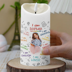 I Am Kind, I Am Grateful, Positive Affirmation Candle - Personalized Custom LED Candle - KID336_LECA