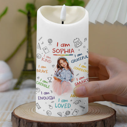 I Am Kind, I Am Grateful, Positive Affirmation Candle - Personalized Custom LED Candle - KID336_LECA