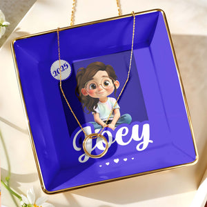 Customizable Ceramic Dish With Girl And Hearts - Personalized Custom Jewelry Dish, Ceramic Dish, Square Shape - KID358_SCRF