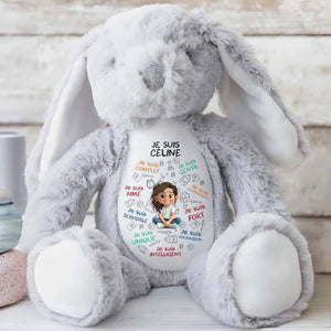 Je Suis Complete, Gentil, Personalized Bunny With Cartoon Girl - Personalized Stuffed Bunny - KID400_BUN