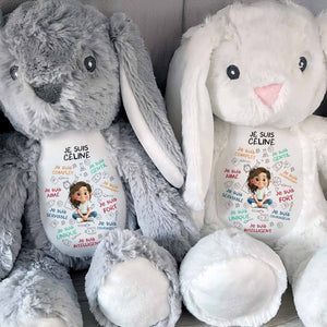 Je Suis Complete, Gentil, Personalized Bunny With Cartoon Girl - Personalized Stuffed Bunny - KID400_BUN