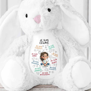 Je Suis Complete, Gentil, Personalized Bunny With Cartoon Girl - Personalized Stuffed Bunny - KID400_BUN