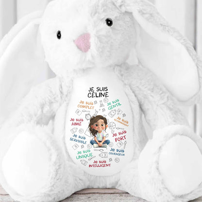 Je Suis Complete, Gentil, Personalized Bunny With Cartoon Girl - Personalized Stuffed Bunny - KID400_BUN