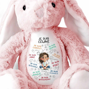 Je Suis Complete, Gentil, Personalized Bunny With Cartoon Girl - Personalized Stuffed Bunny - KID400_BUN