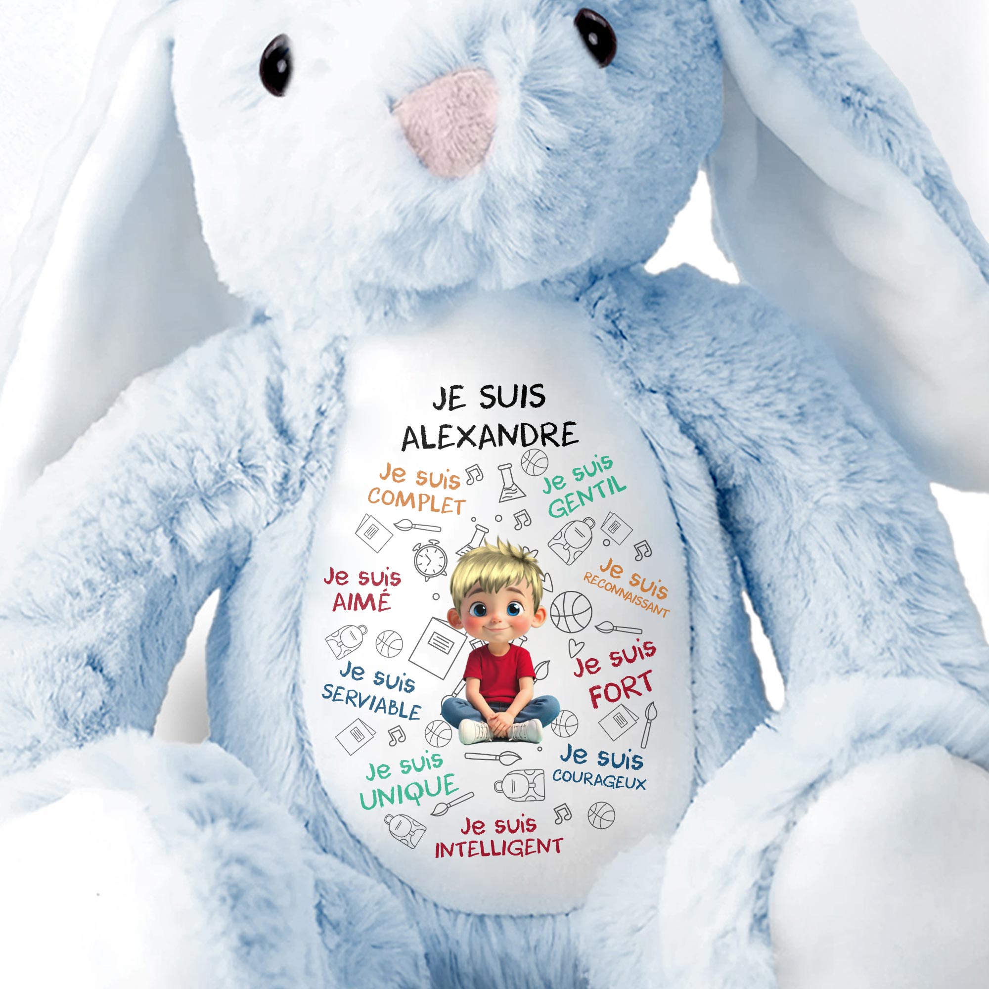 Je Suis Complete, Gentil, Personalized Bunny With Cartoon Girl - Personalized Stuffed Bunny - KID400_BUN