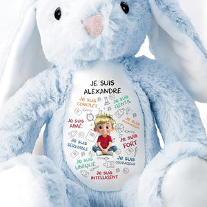 Je Suis Complete, Gentil, Personalized Bunny With Cartoon Girl - Personalized Stuffed Bunny - KID400_BUN