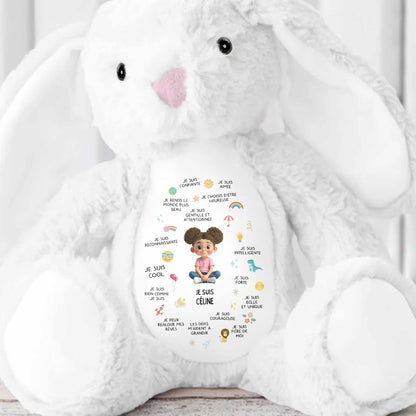 Je Suis Confiante Affirmations For Little Girl With Rainbow And Sun - Personalized Stuffed Bunny - KID407_BUN