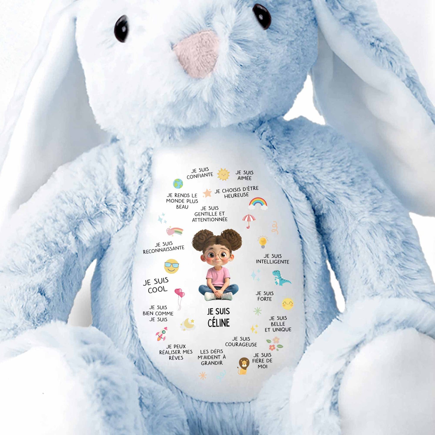 Je Suis Confiante Affirmations For Little Girl With Rainbow And Sun - Personalized Stuffed Bunny - KID407_BUN