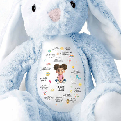 Je Suis Confiante Affirmations For Little Girl With Rainbow And Sun - Personalized Stuffed Bunny - KID407_BUN