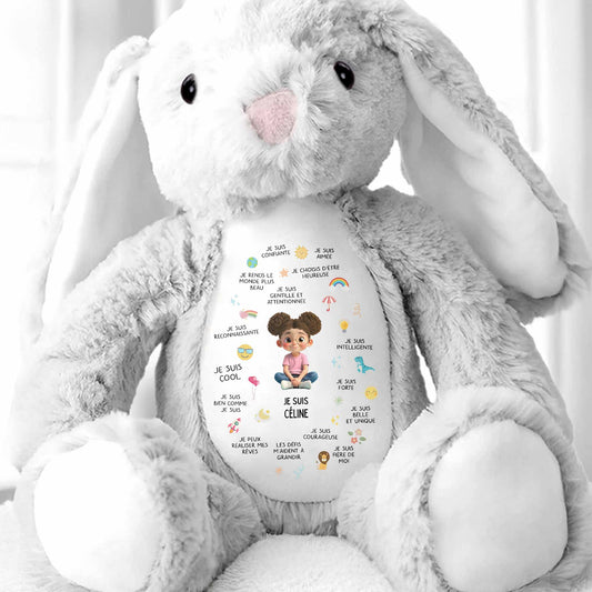 Je Suis Confiante Affirmations For Little Girl With Rainbow And Sun - Personalized Stuffed Bunny - KID407_BUN
