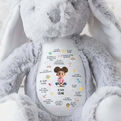 Je Suis Confiante Affirmations For Little Girl With Rainbow And Sun - Personalized Stuffed Bunny - KID407_BUN