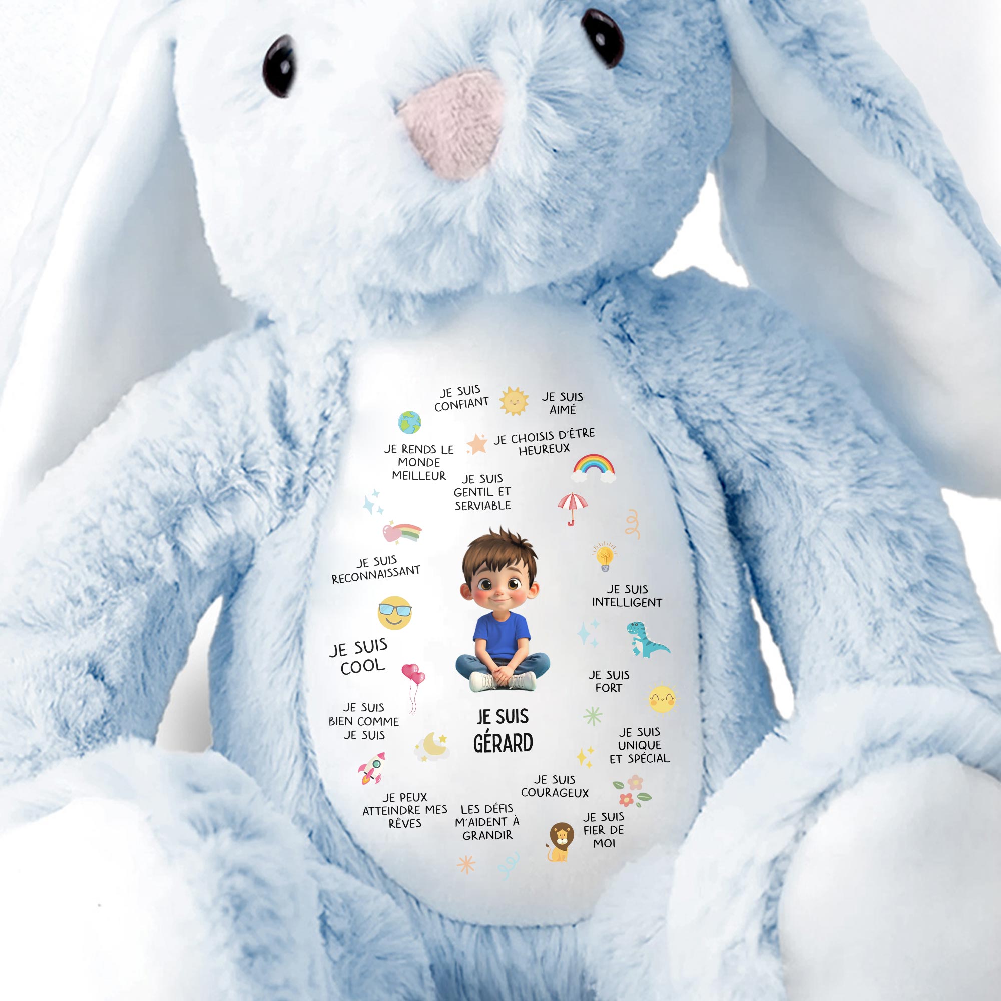 Je Suis Confiante Affirmations For Little Girl With Rainbow And Sun - Personalized Stuffed Bunny - KID407_BUN