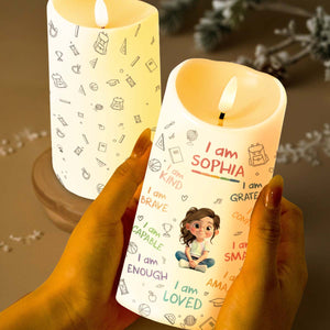 I Am Kind, Grateful and Amazing Candle With School Supplies and Girl - Personalized Custom LED Candle - KID455_LECA