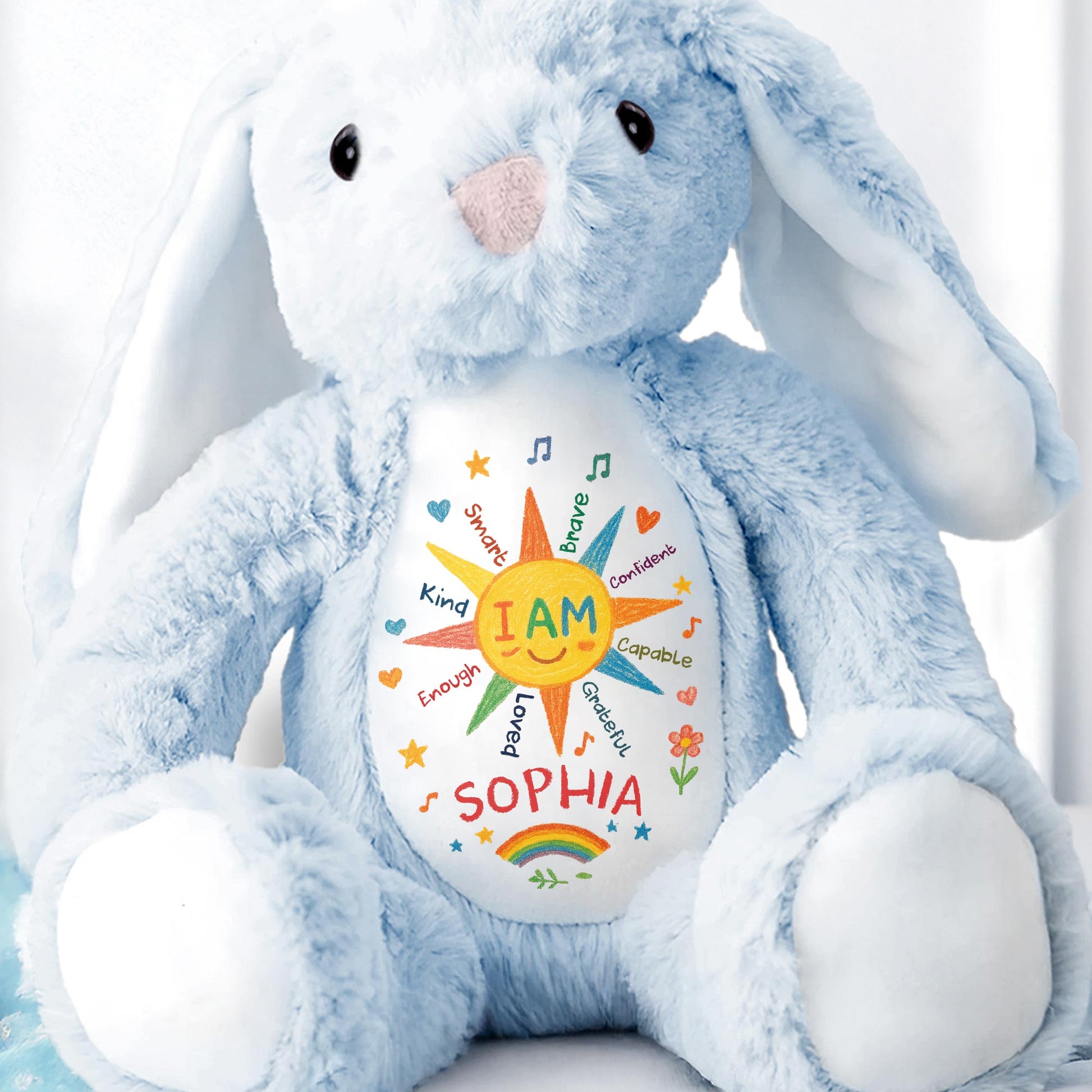 I Am Kind And Brave, Heart And Rainbow Design - Personalized Stuffed Bunny - KID462_BUN