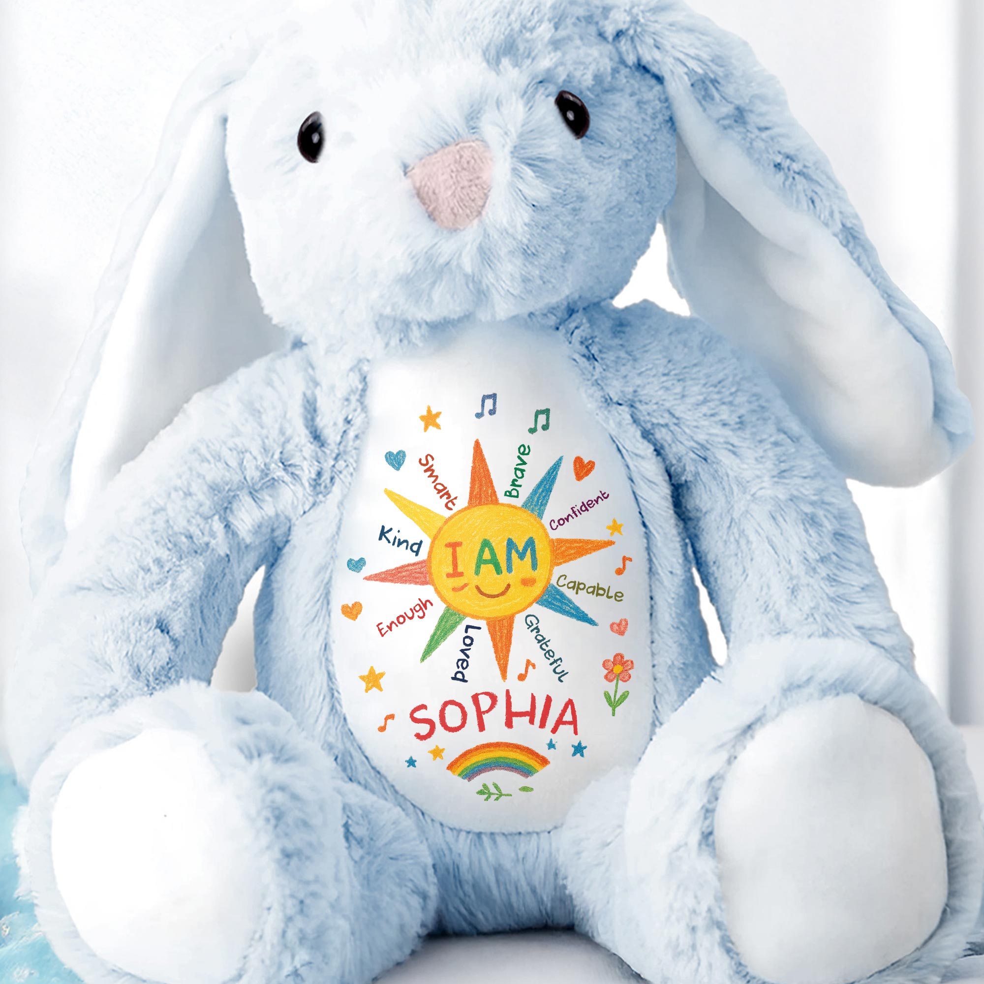 I Am Kind And Brave, Heart And Rainbow Design - Personalized Stuffed Bunny - KID462_BUN