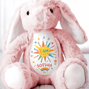 I Am Kind And Brave, Heart And Rainbow Design - Personalized Stuffed Bunny - KID462_BUN