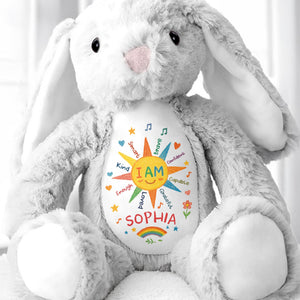 I Am Kind And Brave, Heart And Rainbow Design - Personalized Stuffed Bunny - KID462_BUN