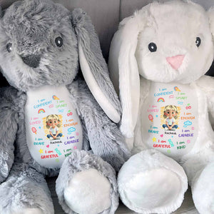 I Am Confident, I Am Smart, Loved Bunny Design - Personalized Stuffed Bunny - KID466_BUN