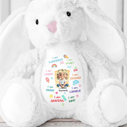 I Am Confident, I Am Smart, Loved Bunny Design - Personalized Stuffed Bunny - KID466_BUN