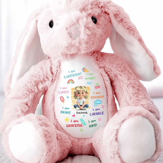 I Am Confident, I Am Smart, Loved Bunny Design - Personalized Stuffed Bunny - KID466_BUN